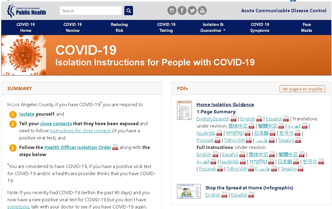Thumbnail of COVID Isolation Page
