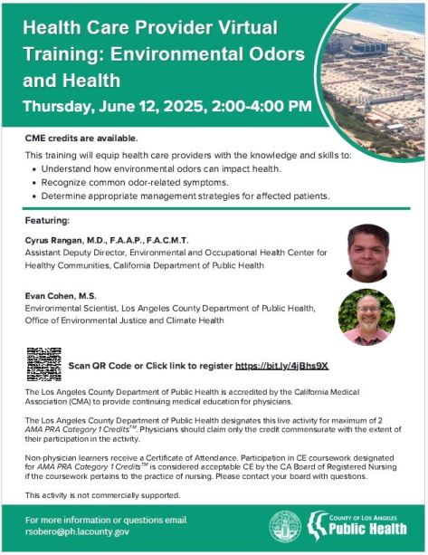 Flyer for Health Care Provider Virtual Training: Environmental Odors and Health