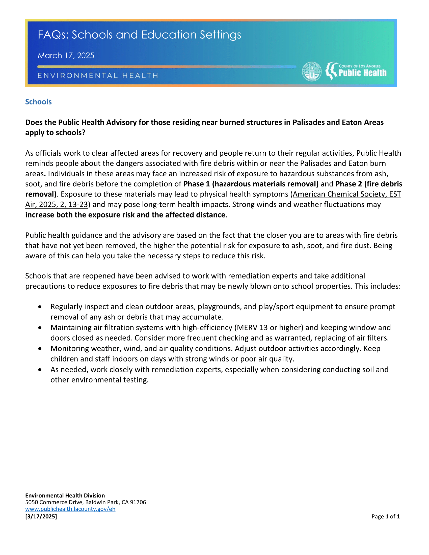 Schools and Education Settings Flyer