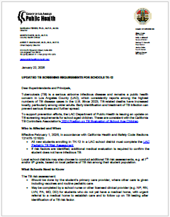 Health officer letter - Updated TB Screening Requirements for TK-12 (2026) image